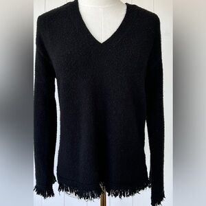 Anthropologie Women’s Wool/Alpaca Blend V-Neck Sweater‎ Fringe Hem Size Small